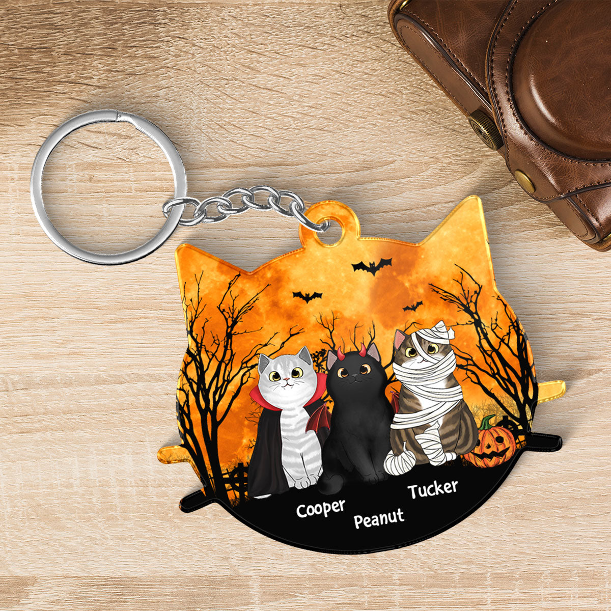 Halloween Cat Face Shaped Personalized Acrylic Keychain