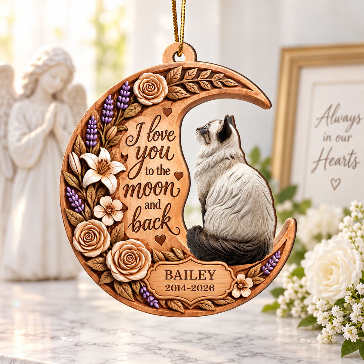 Memorial Pet I Love You to the Moon and Back - Personalized Wooden Ornament - Heartfelt Pet Loss Sympathy Keepsake