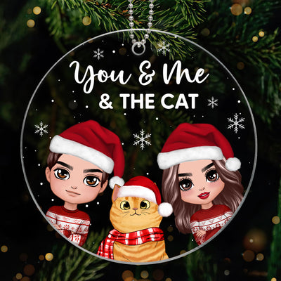 You Me & The Cats Doll Couple Peeking With Fluffy Cat Personalized Circle Acrylic Ornament