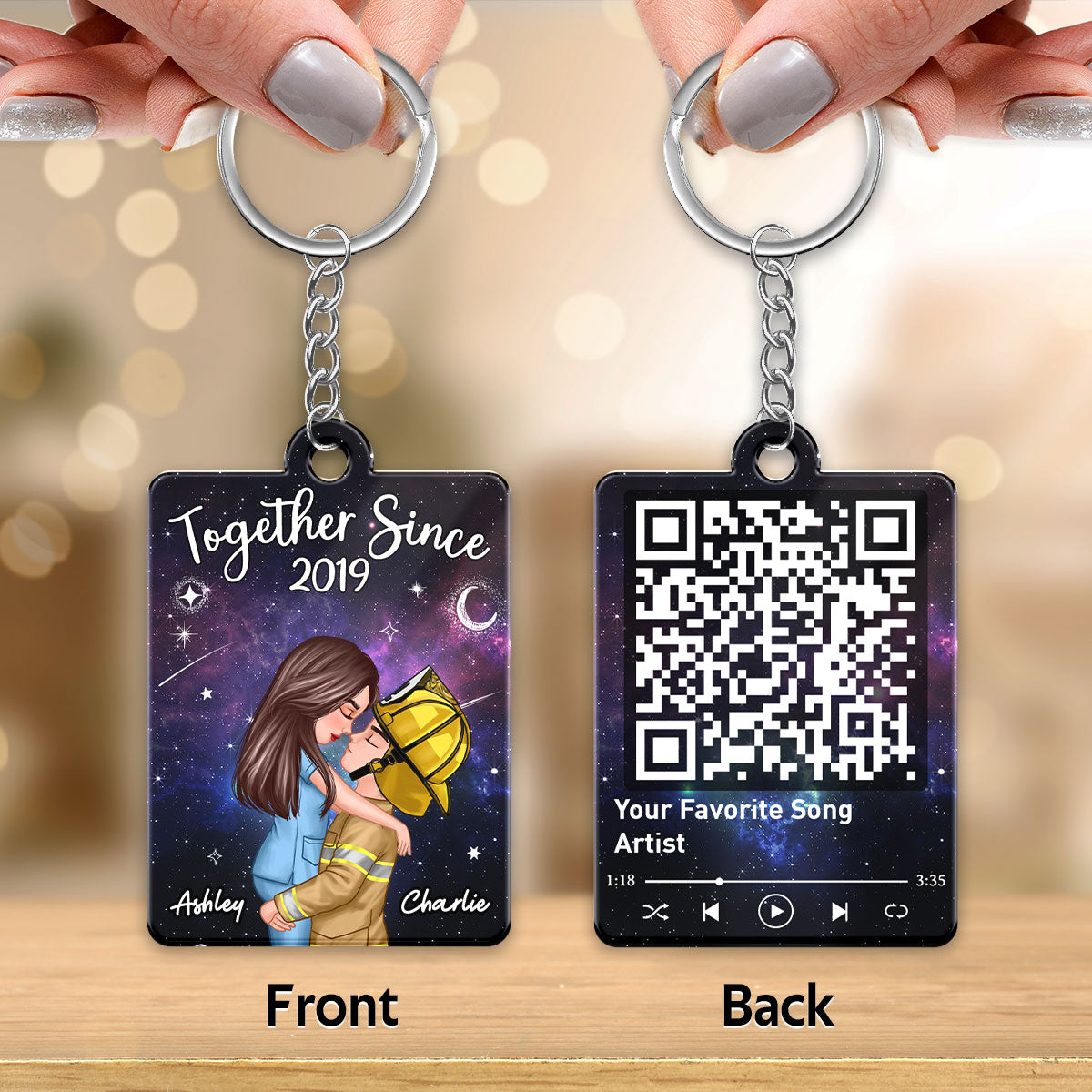 Couple Favorite Song Scannable QR Code Valentine‘s Day Gifts by Occupation Gift For Her Gift For Him Firefighter, Nurse, Police Officer Personalized Acrylic Keychain