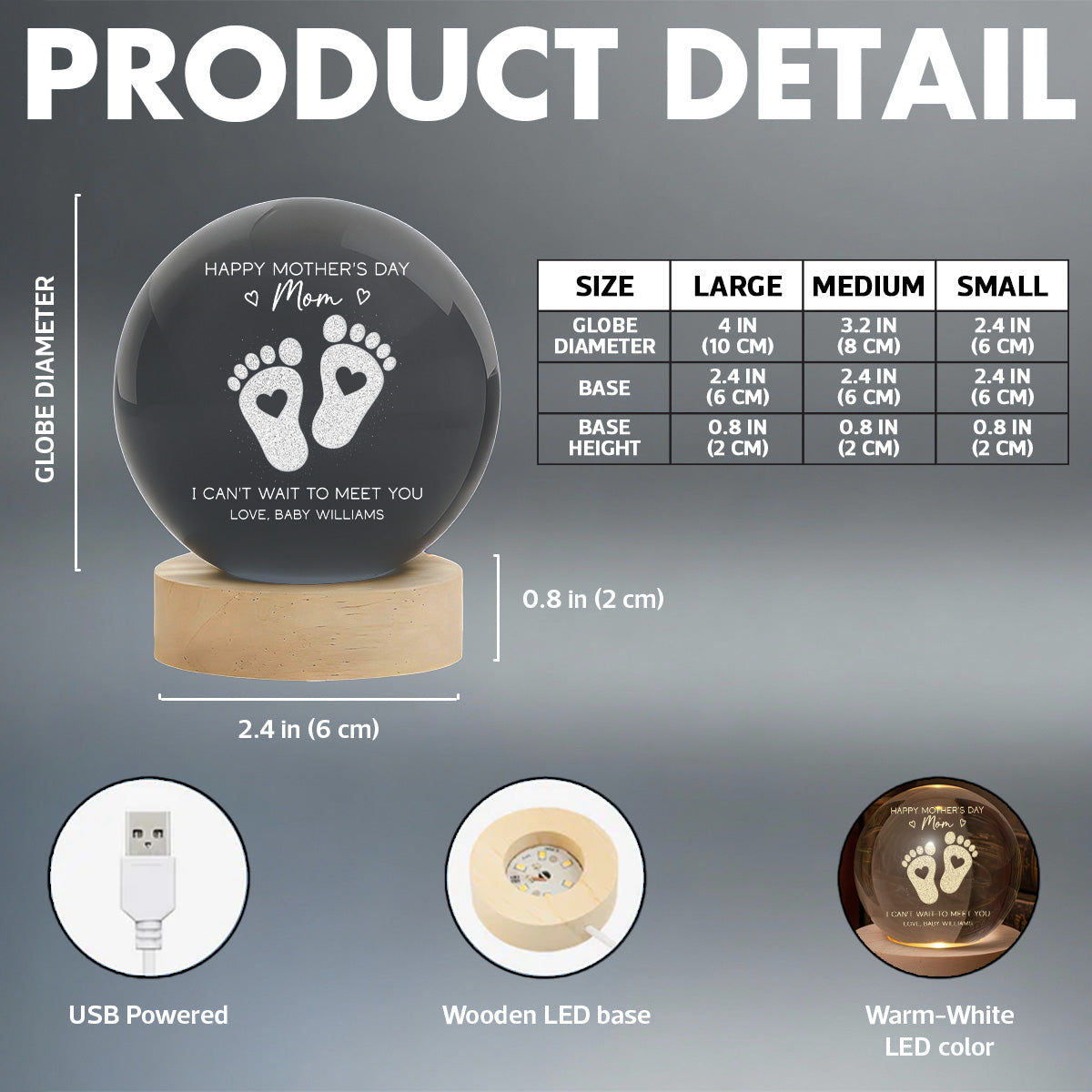 Happy Mother's Day From The Bump - Personalized Crystal Ball LED Night Light - First Mother's Day For Pregnancy Mom