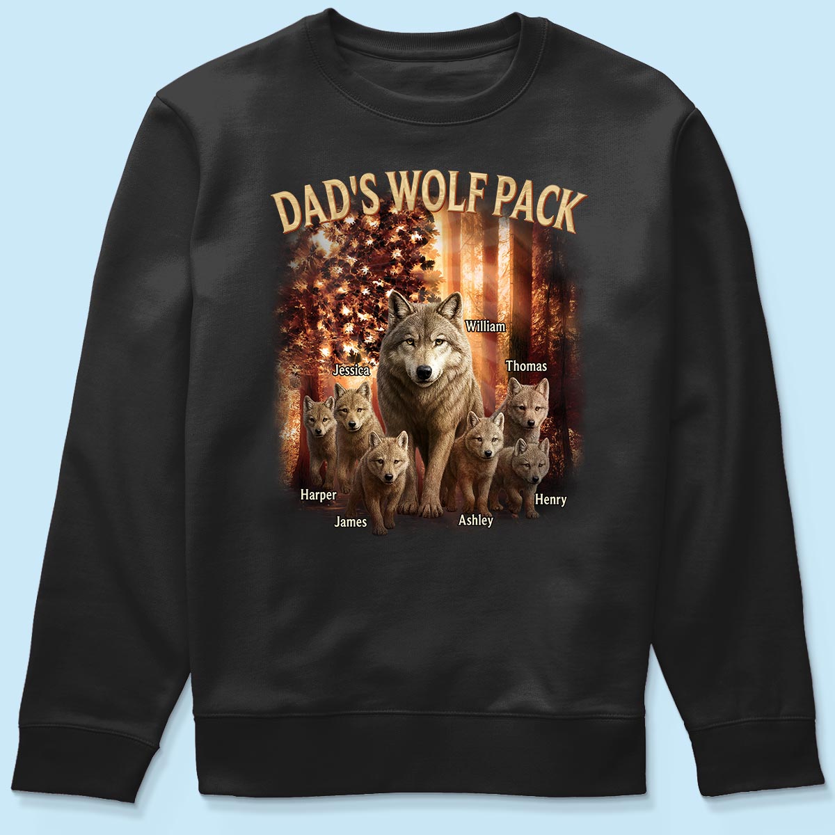 Dad's Wolf Pack Nation Flag Forest Personalized Shirt| Coolest Father's Day Gift For Dad, 4th of July Shirt