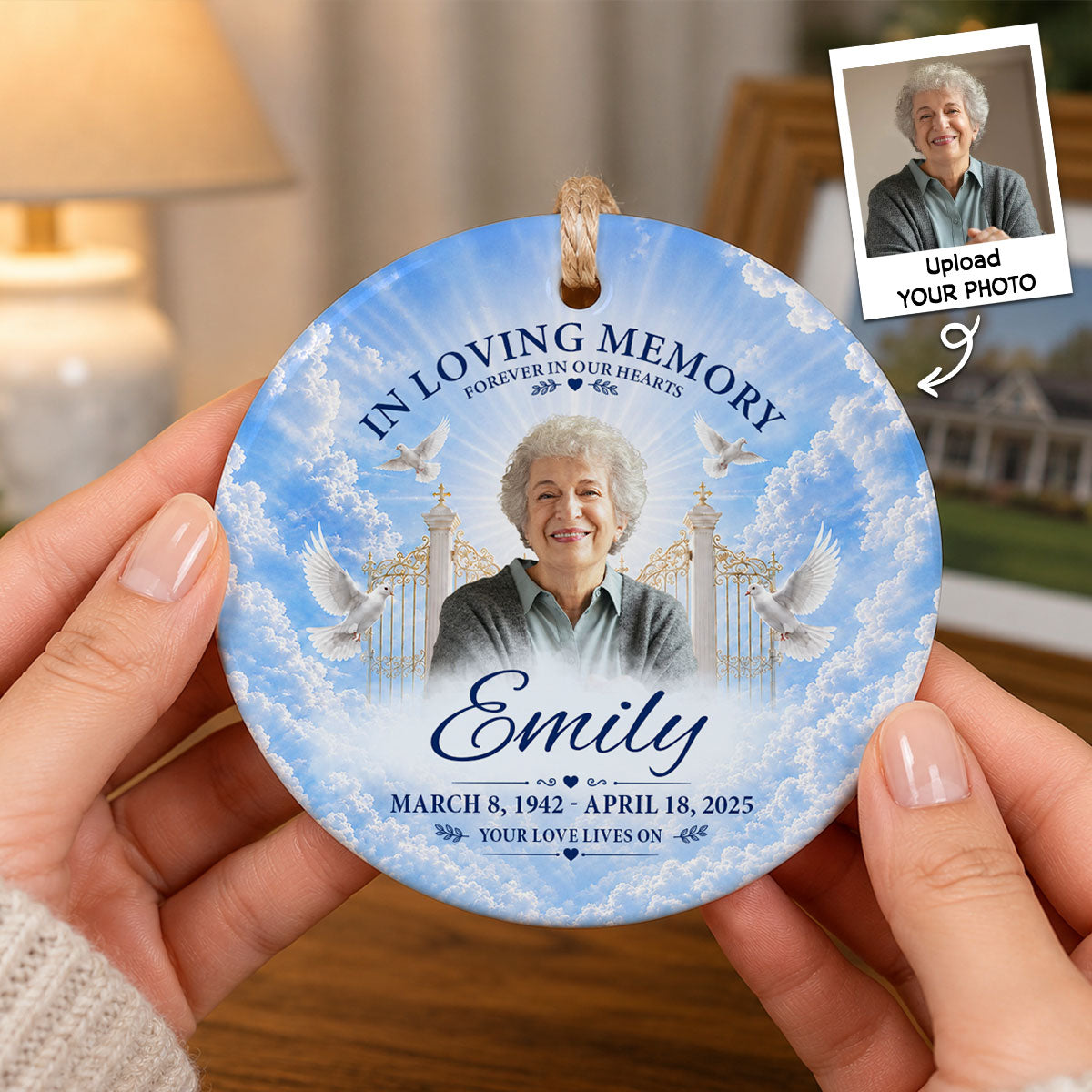 In Loving Memory Your Love Lives On - Personalized Ceramic Ornament - Memorial Gift, Funeral Keepsake