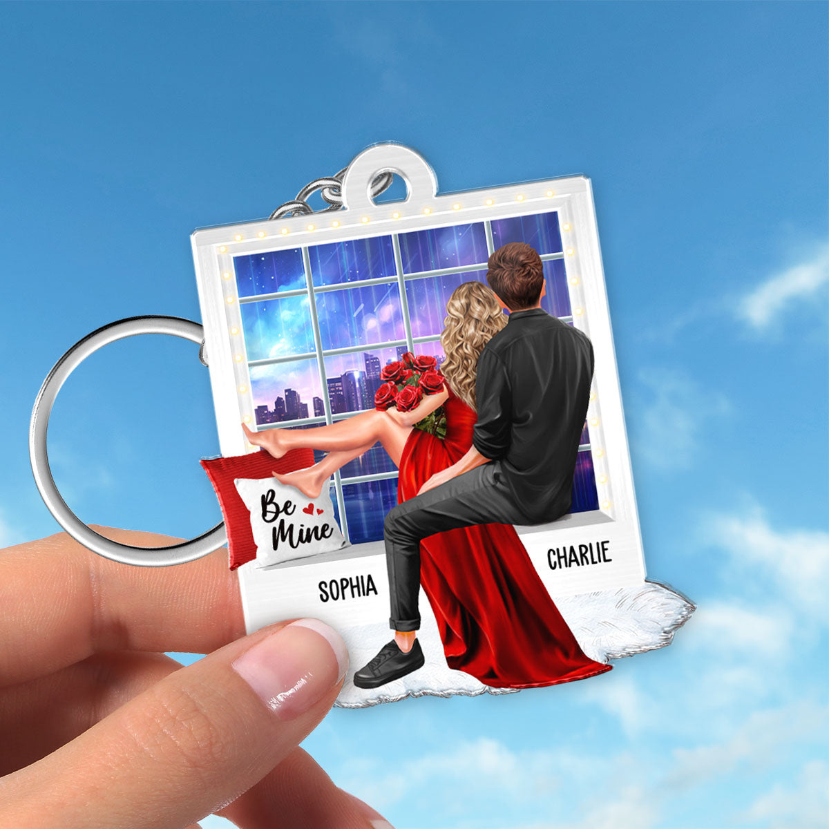 Embracing Couples On Window Personalized Acrylic Keychain,  Gift, Anniversary Gift for Couples