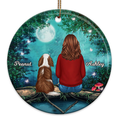 Girl And Dogs Tree Log Personalized Circle Ornament