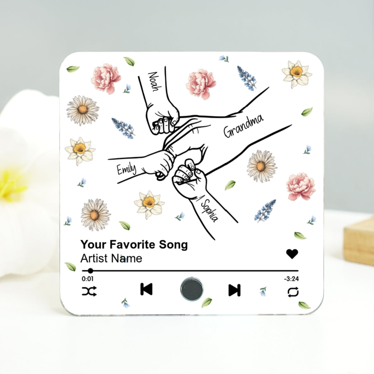 Mom Grandma And Kids Holding Hands Birth Month Flower Personalized Music Fridge Magnet, Gift for Mom