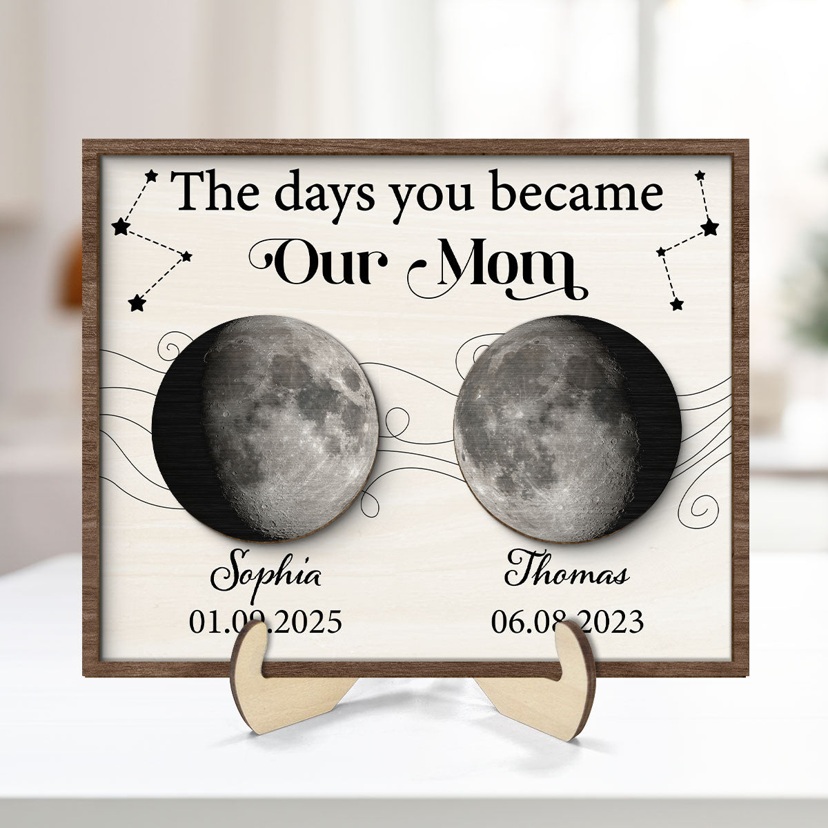 The Day You Became Mom Grandma Custom Birth Moon Phase Personalized 2-Layered Wooden Plaque, Gift