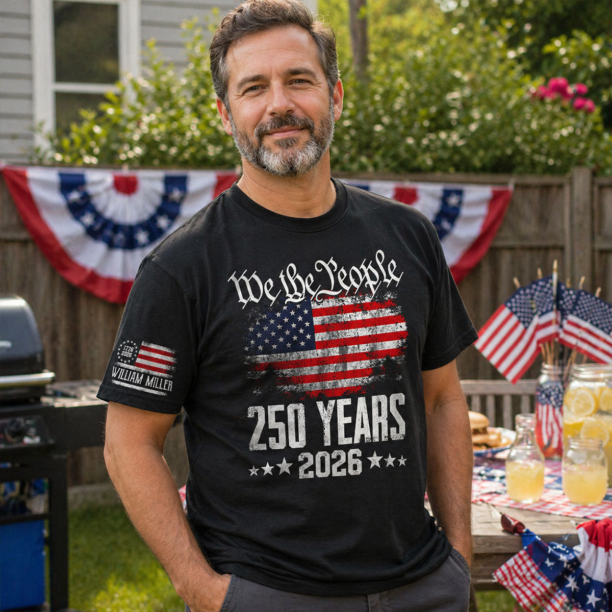 We The People Custom Name - Personalized Sleeve Printed Shirt - United States 250th Anniversary USA Patriotic