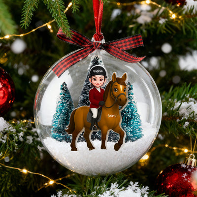 3D Effect Girl And Her Horse - Personalized Snow Globe Ornament