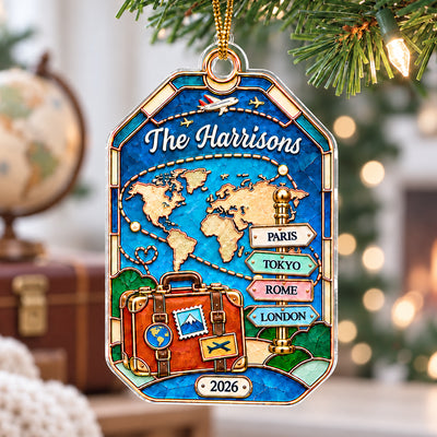 The Places You've Been Sign Post 2D Flat Printed - Personalized Acrylic Ornament - Traveling Destination Keepsake, Christmas Gift For Traveling Lovers