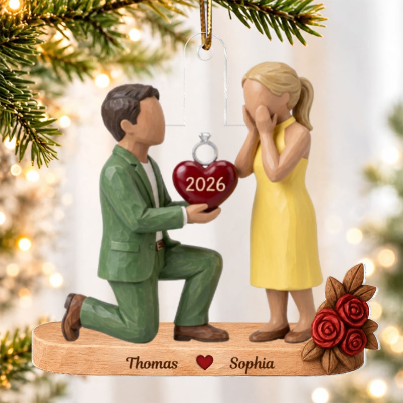 Couple Marriage Proposal Custom Photo - Personalized Acrylic Ornament - Christmas Gift For Couple