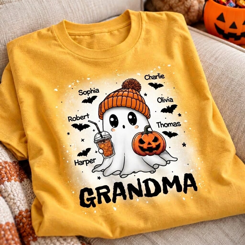 Boo Grandma Fall Season Halloween Custom Grandkids Names Personalized Shirt