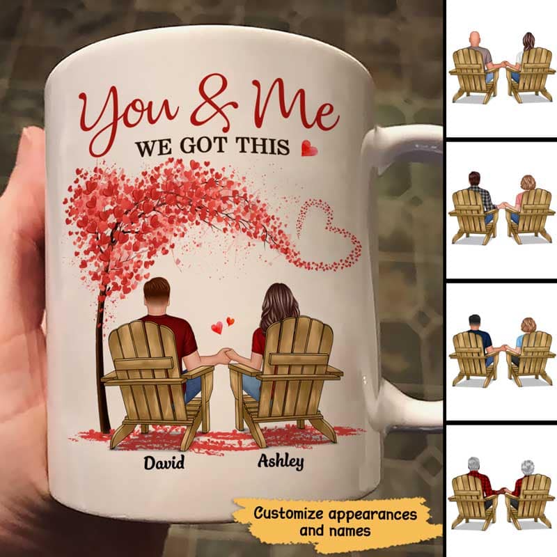 Couple Sitting Back View Under Heart Tree Personalized Circle Mug