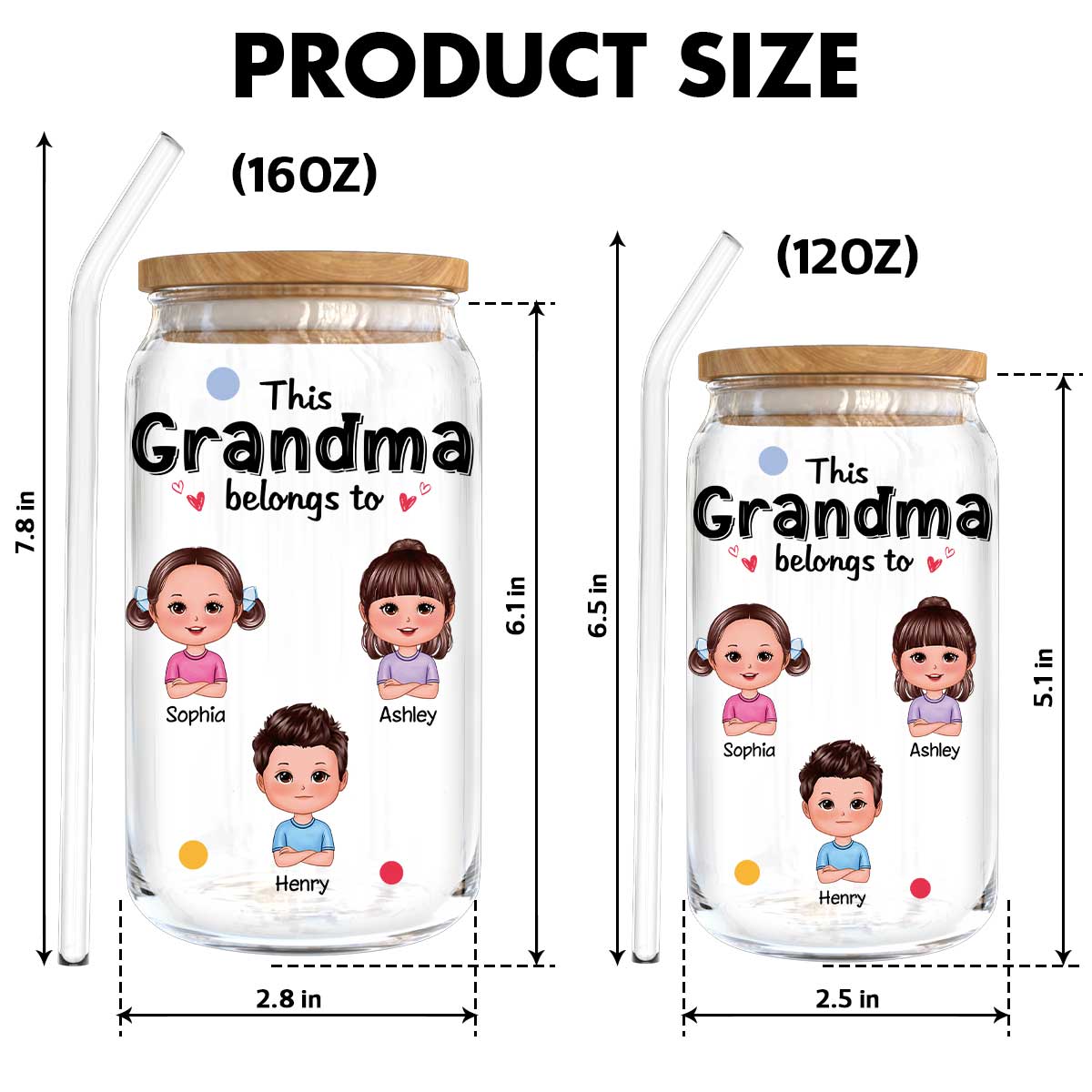 This Grandma Mom Belongs To Cute Kids Personalized Clear Glass Can