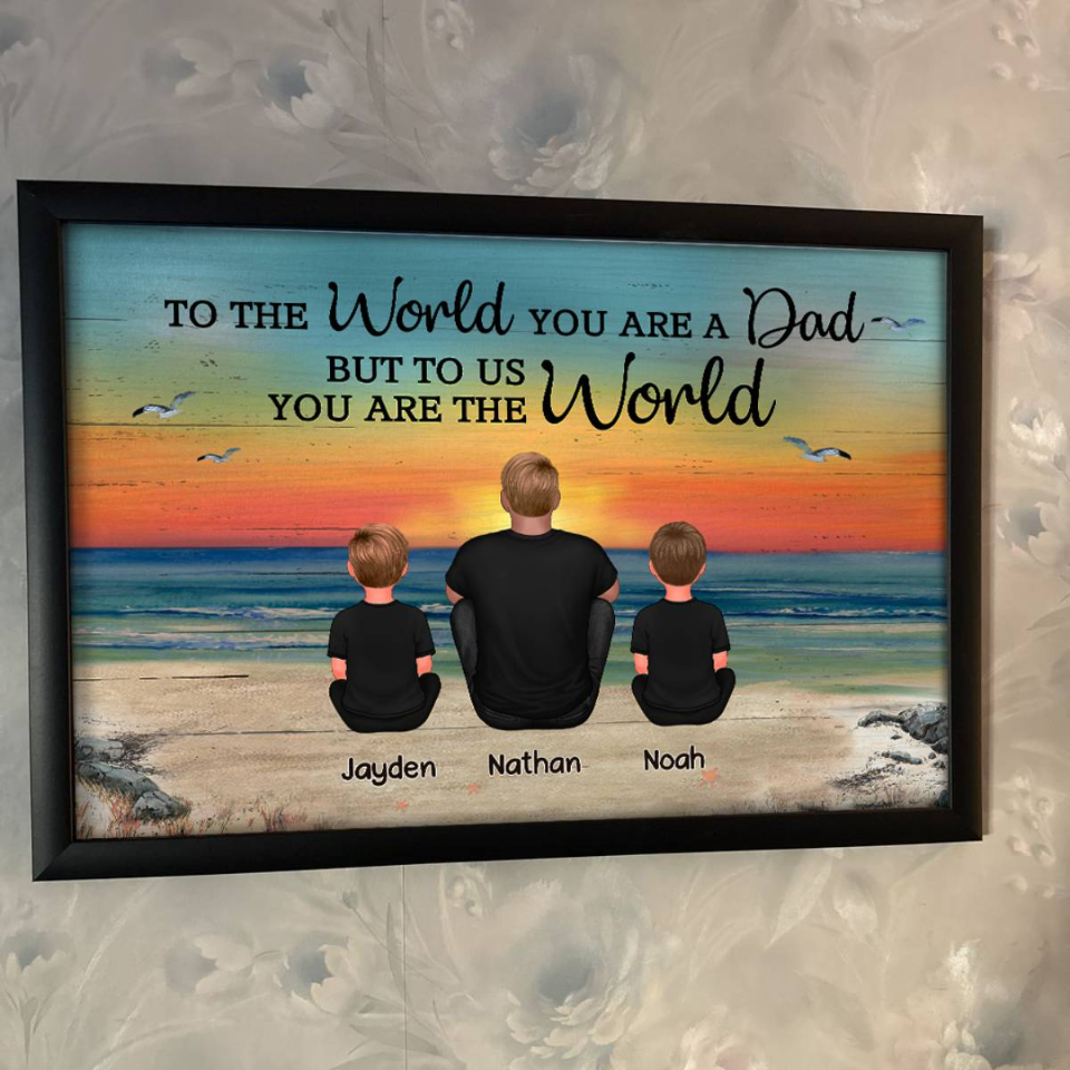 Dad And Sons Daughters Beach Landscape Personalized Poster, Heartfelt Gift For Dad, For Husband
