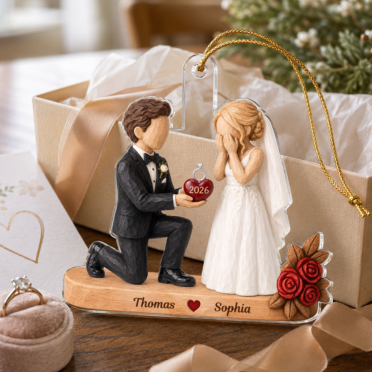 Couple Marriage Proposal Custom Photo - Personalized Acrylic Ornament - Christmas Gift For Couple
