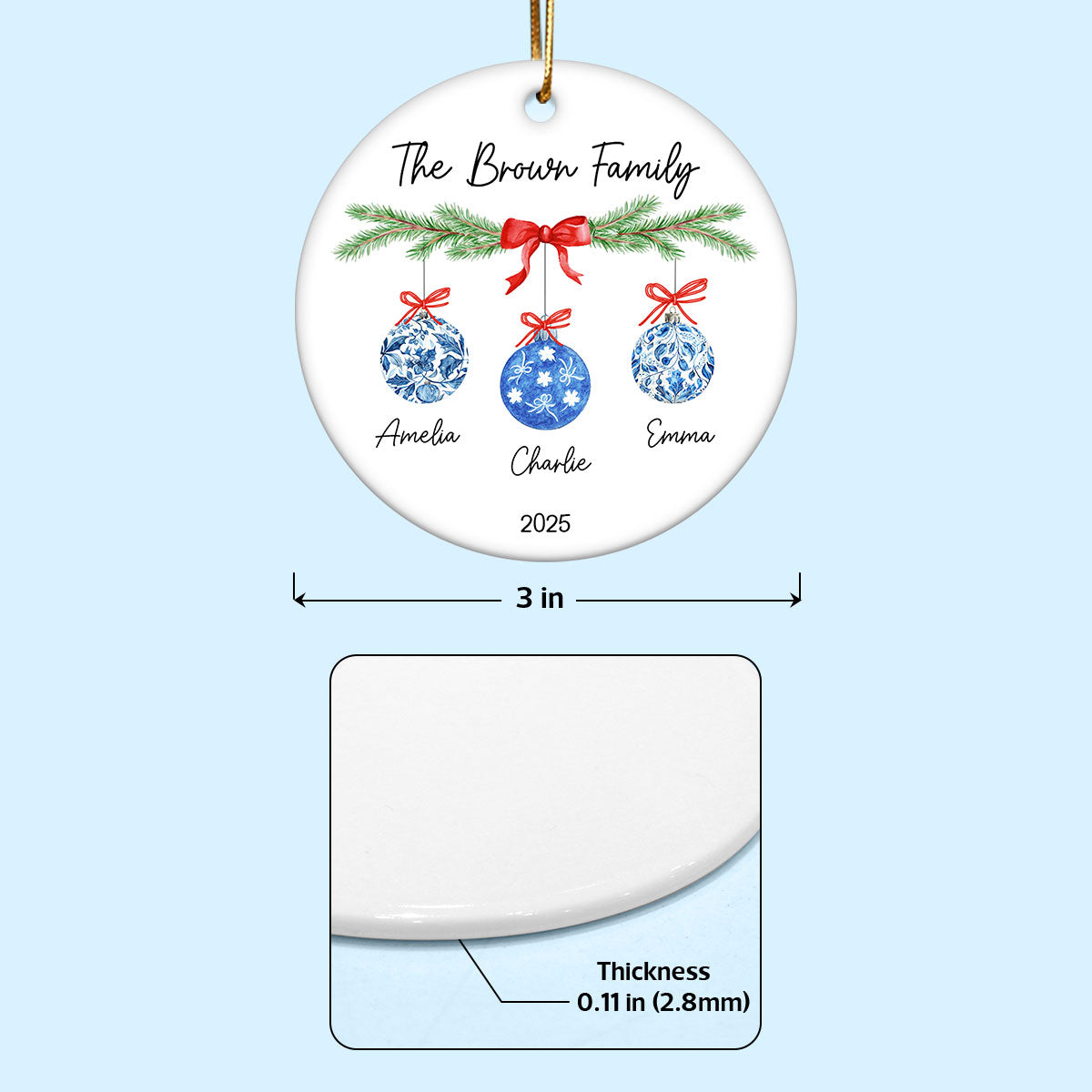 Family Chinoiserie Christmas Ornaments - Personalized Ceramic Ornament - Christmas Gift for Family