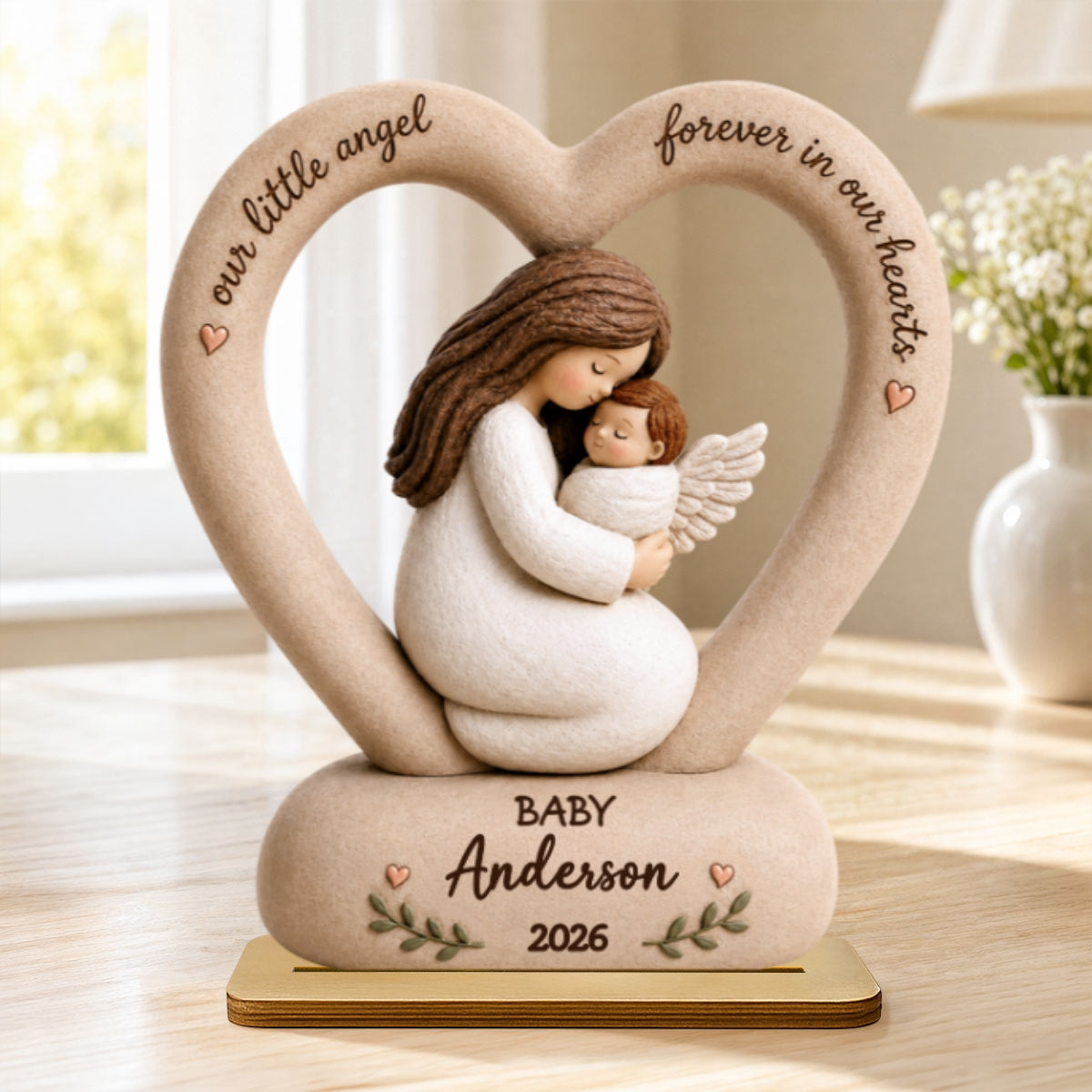Our Little Angel Forever In Our Hearts - Personalized 2-Layered Wooden Plaque - Memorial Gift