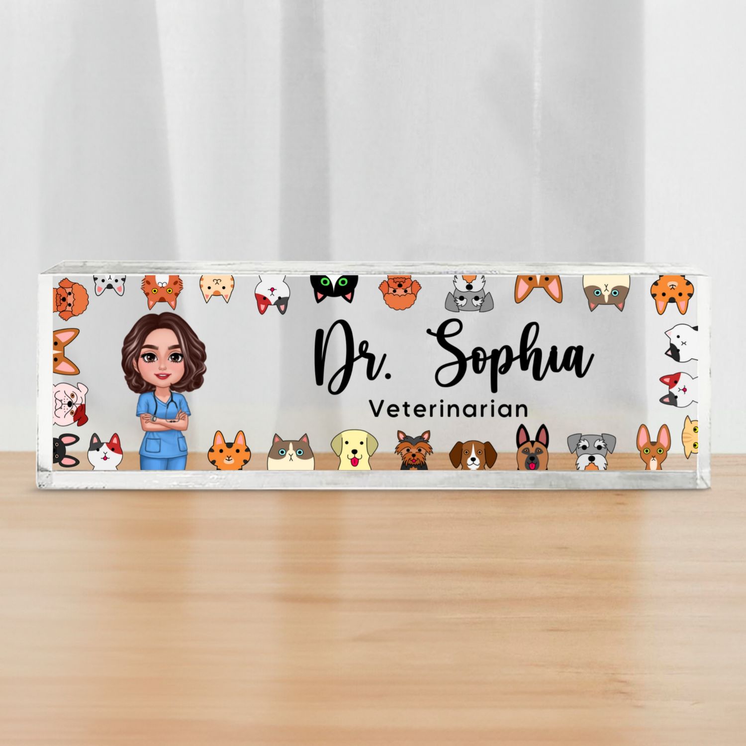 Dog Cat Veterinarian Personalized Acrylic Desk Name Plate, Christmas Gift For Vet