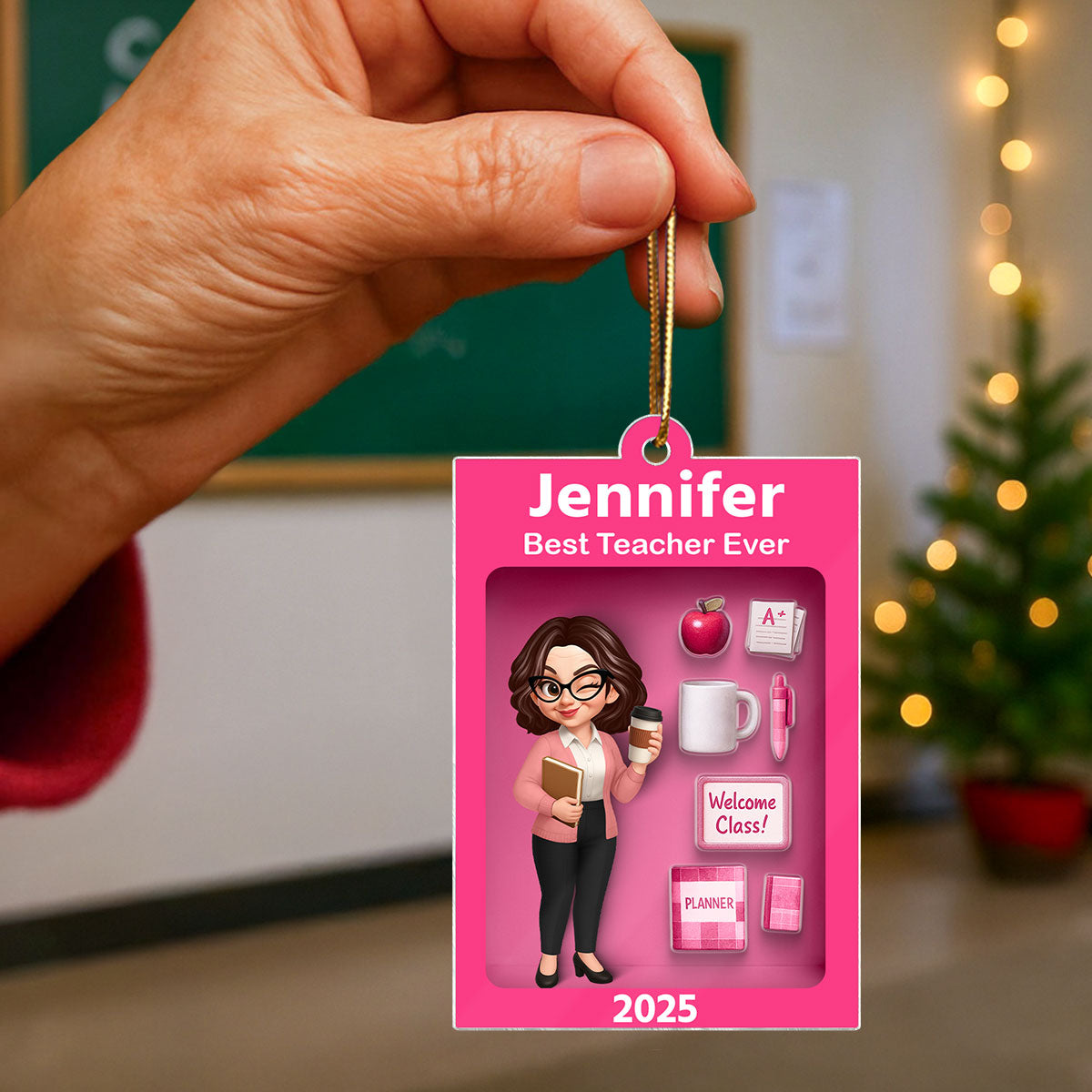 Pretty Teacher In Toy Box 3D Effect - Personalized Acrylic Ornament -Special Christmas Gift For Teacher For Co-workers