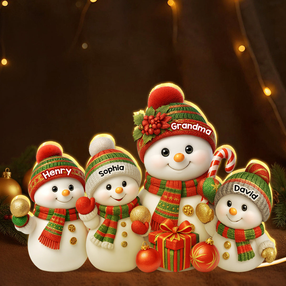 Festive Snowman Grandma & Grandkids - Personalized Light Box - Christmas Gift for Grandma
