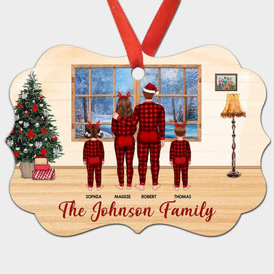 Pajamas Family Standing By Window Personalized Christmas Ornament