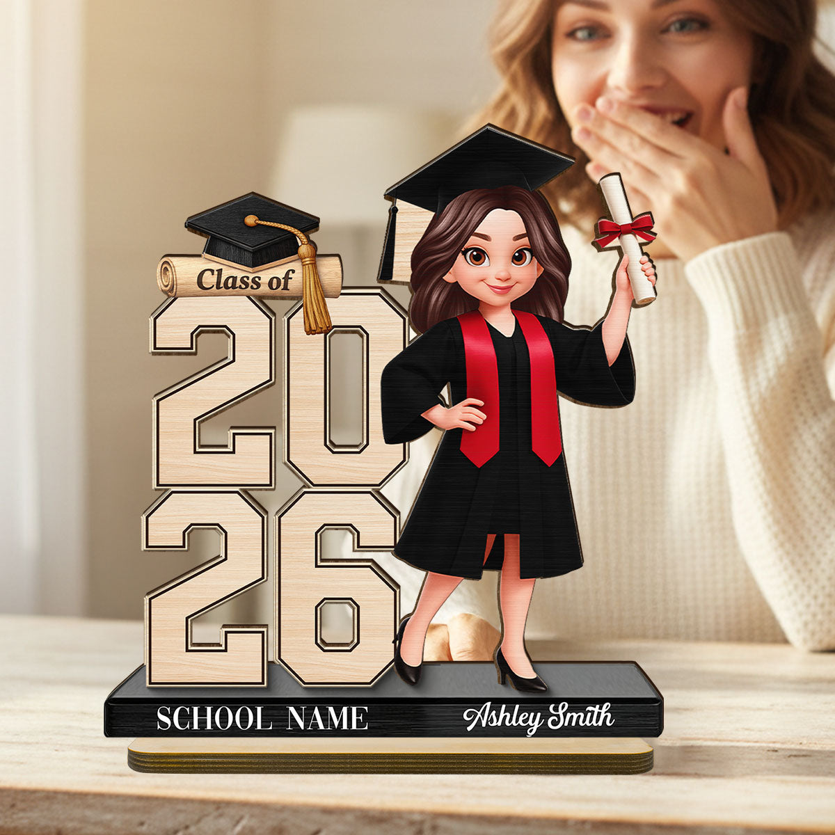 Class Of 2026 2027 Senior 2D Flat - Personalized 2-Layered Wooden Plaque - Graduation Gift For Graduates, Daughter, Son