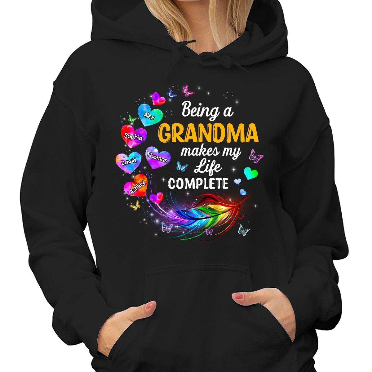 Colorful Feather Hearts Grandma Mom Personalized Shirt