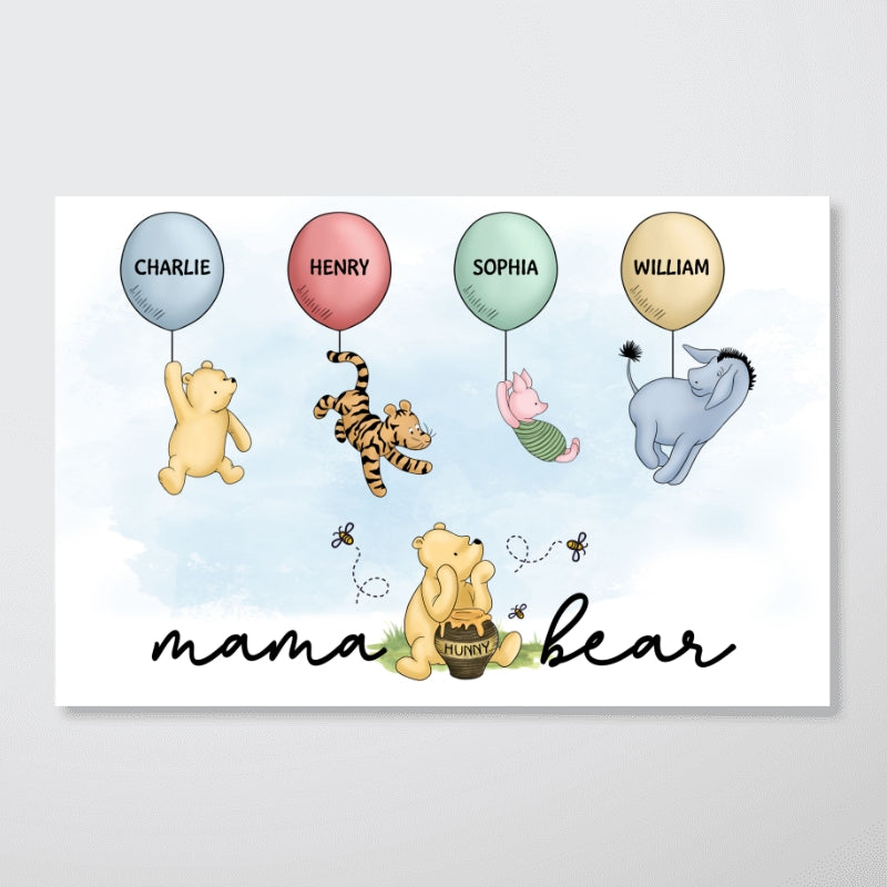 Mama Grandma Bear Cute Characters With Balloon Personalized Poster Mother‘s Day Gift For Grandma Mom