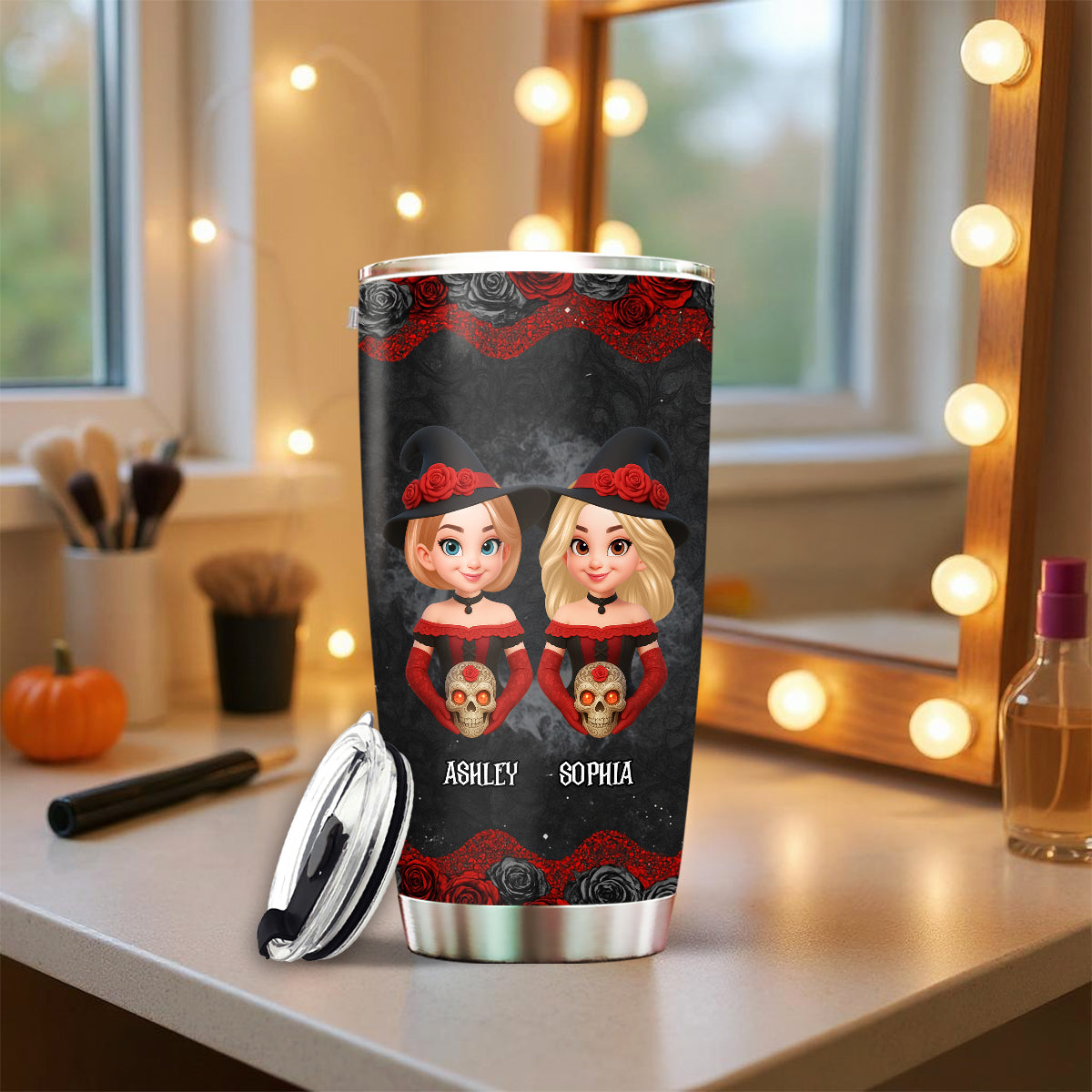 Halloween Witch Besties We're Not Sugar And Spice And Everything Nice Personalized Tumbler