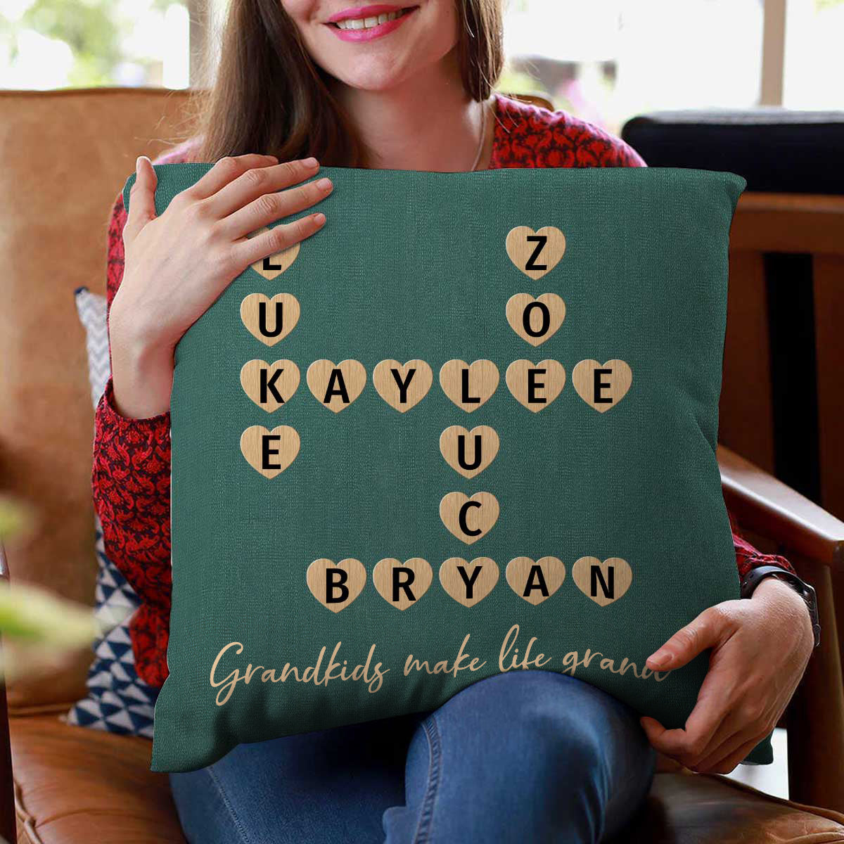 Grandkids Make Life Grand Crossword Puzzle Art Personalized Pillow