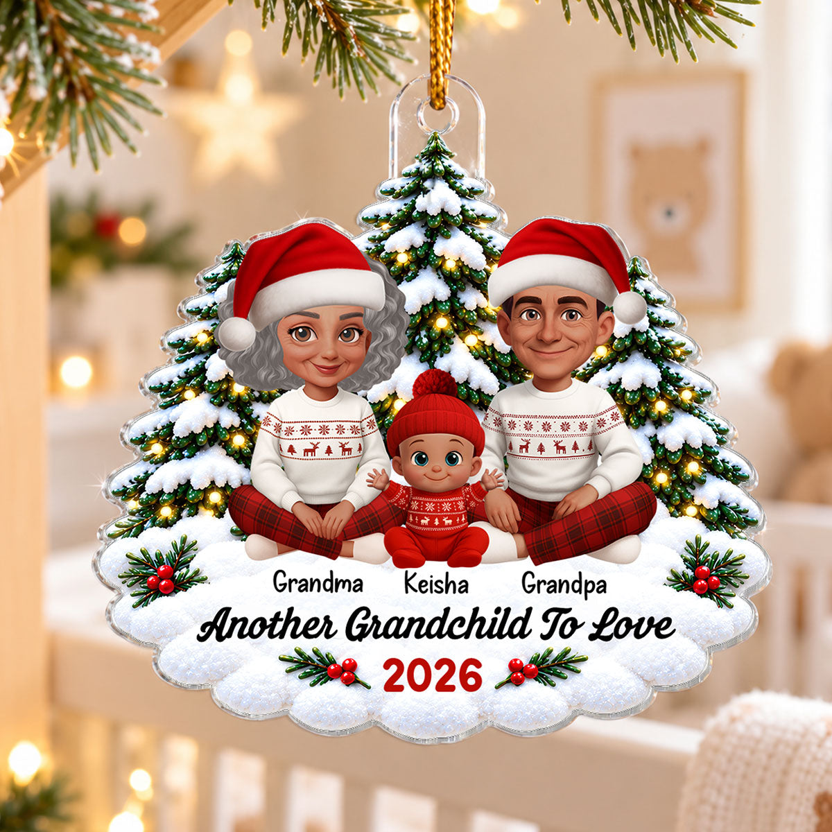 First Grandchild To Love Snowy Christmas Trees - Personalized Acrylic Ornament - Christmas Gift For Grandparents, First-Time Grandparents
