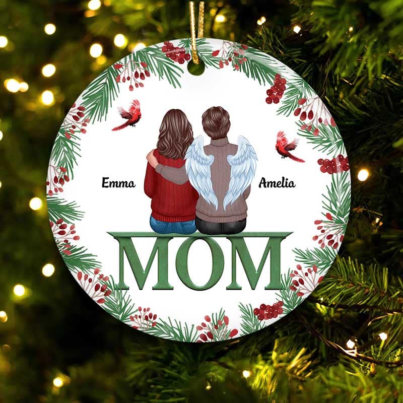 Dad Mom Memorial On Text Holly Branch Personalized Ornament