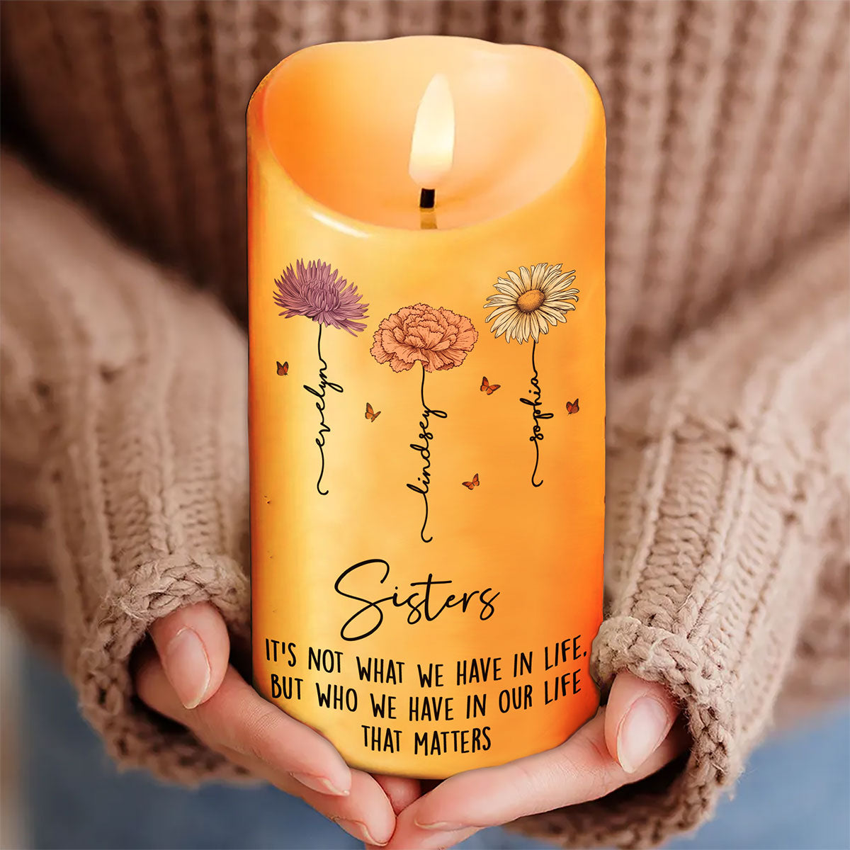 Best Friends Besties Birth Month Flower Personalized LED Candle