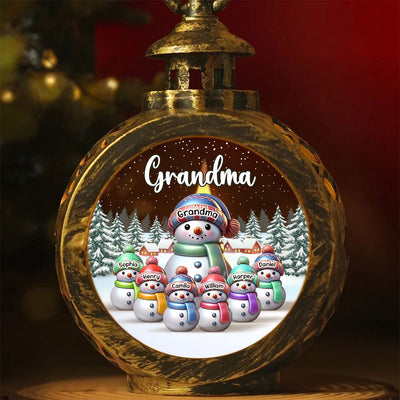 Winter Grandma & Grandkids Snowmen Christmas Personalized Lantern Ornament, Christmas Gift For Grandma, Grandkids