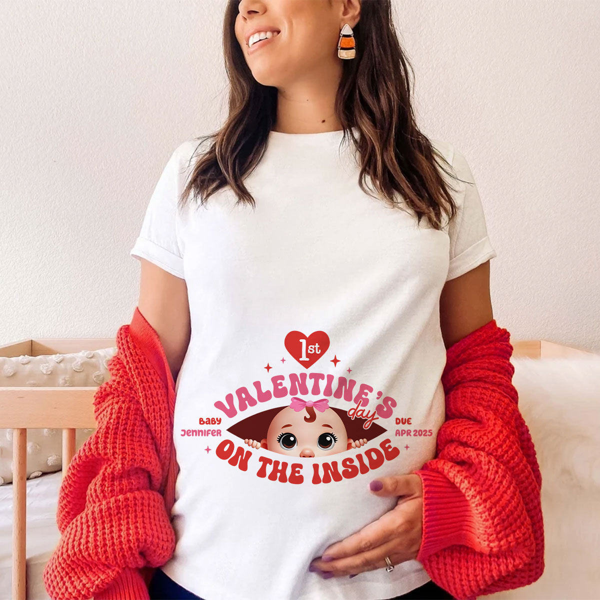 Baby's First  On The Inside Personalized Shirt, Custom Pregnancy Reveal Shirt, Expecting Mom