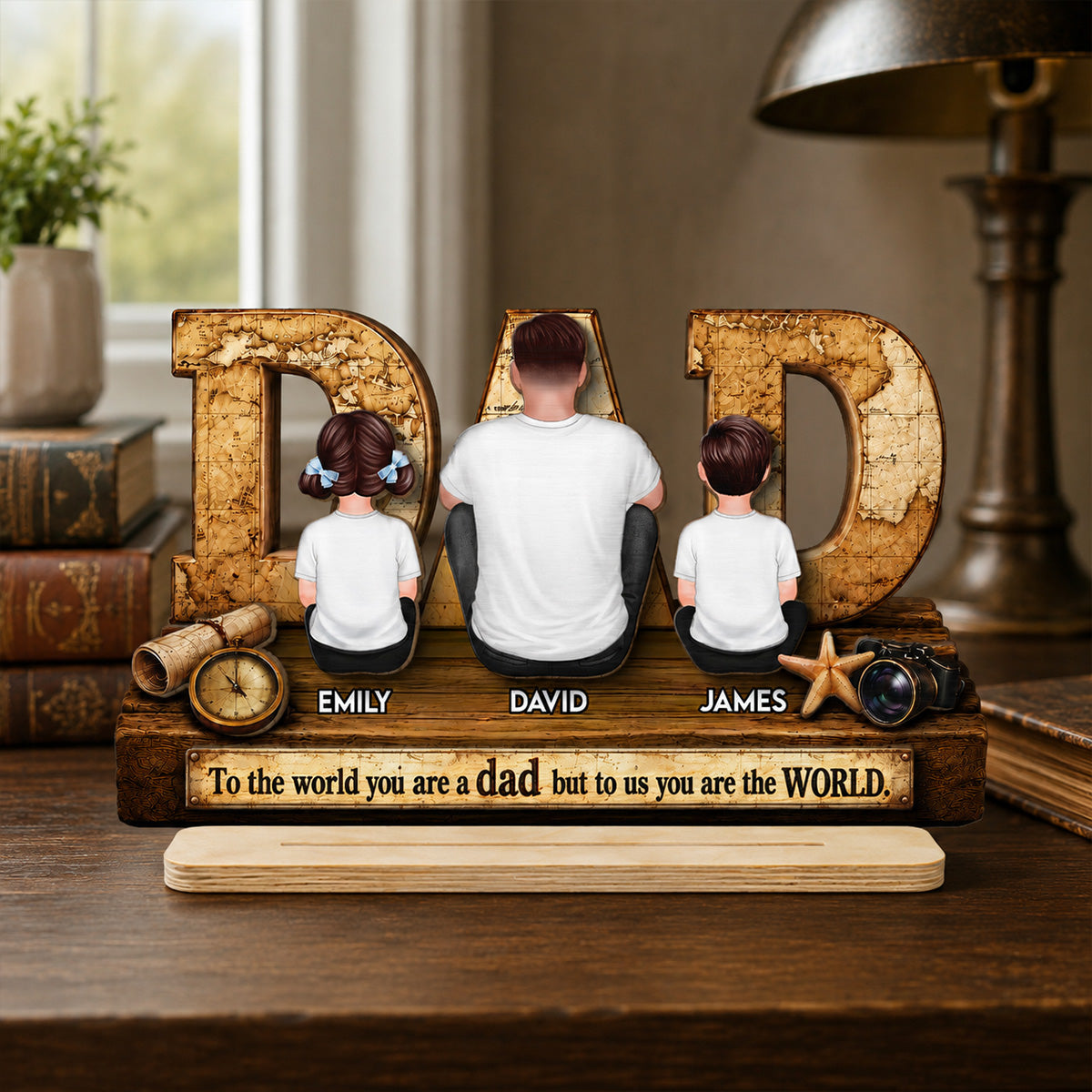World Best Dad 2D Flat - Personalized Wooden Plaque - Father's Day Gift for Dad, Husband
