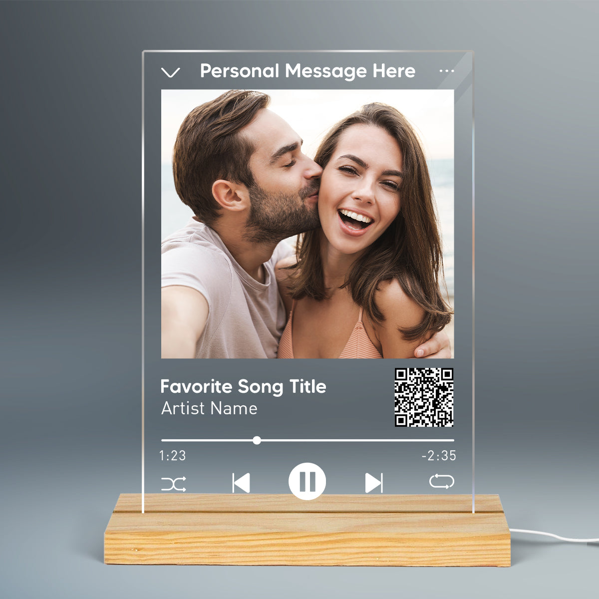 Couple Photo Custom Message Scannable QR Code Personalized Rectangle Acrylic Plaque With LED Night Light