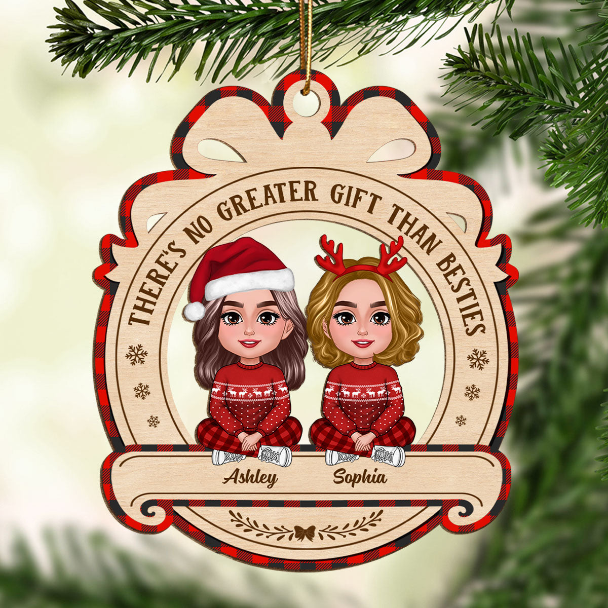 No Greater Gift Than Besties Sisters Crossed Legs Personalized Wooden Ornament