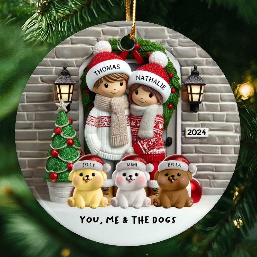 Farmhouse Couple Personalized Christmas Ceramic Ornament with Optional Pet Dog Cat, Christmas Gift for Him, Gift for Her