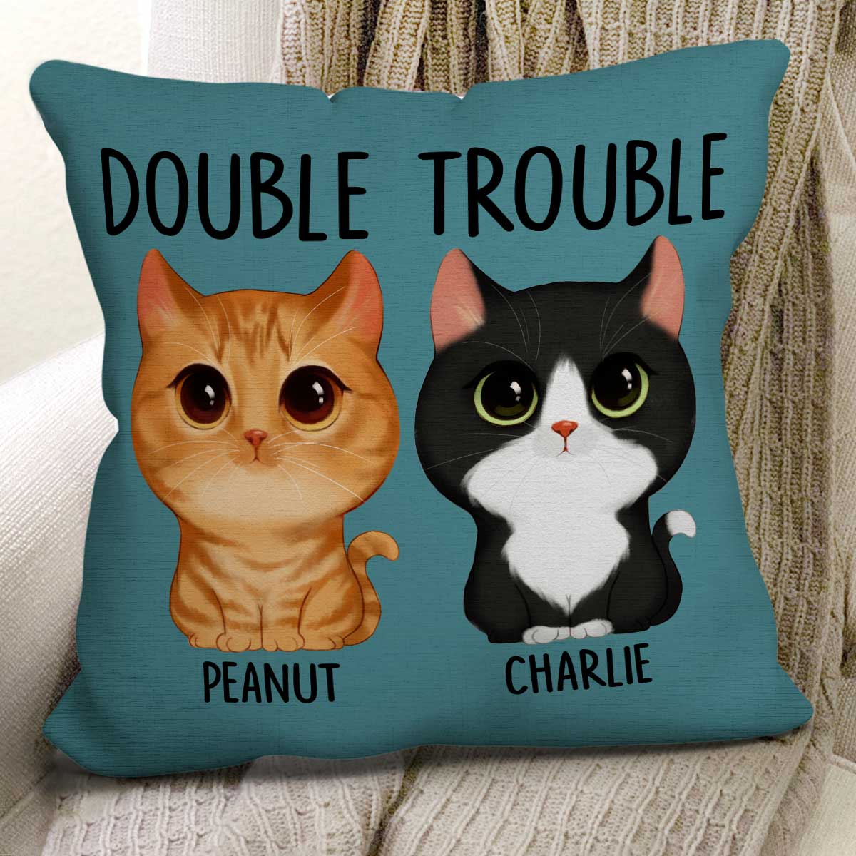 Watercolor Cute Cats Double Trouble Gift For Cat Lovers Personalized Pillow