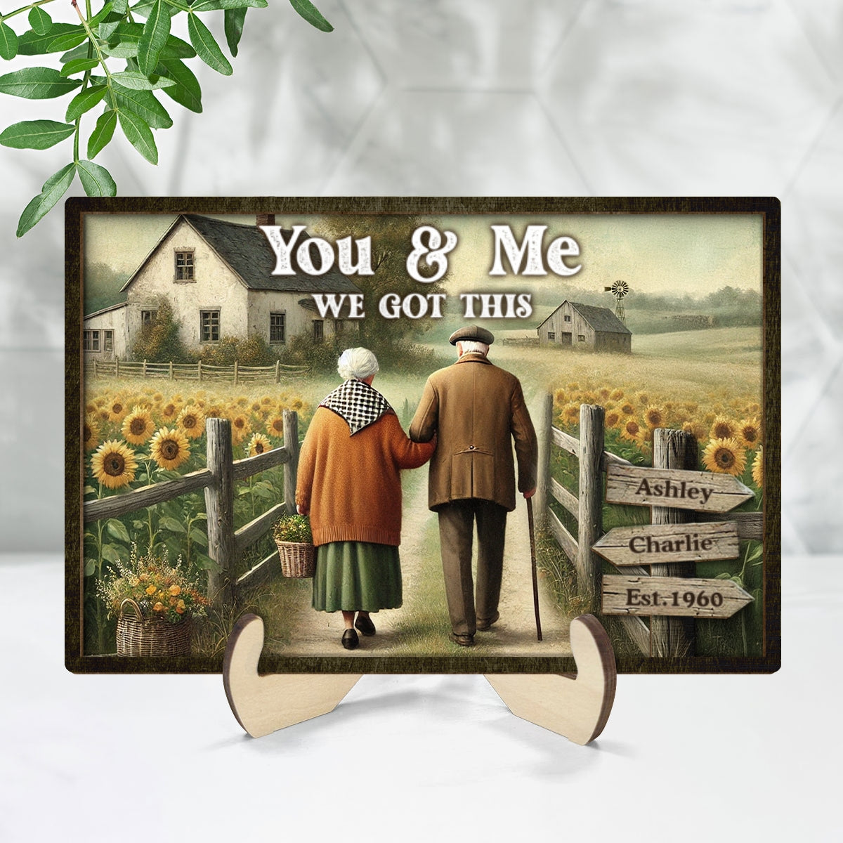 Old Couple Walking Growing Old Together Personalized 2-Layer Wooden Plaque, Heartfelt Gift For Couple, For Him, For Her, Boyfriend, Girlfriend, Husband, Wife