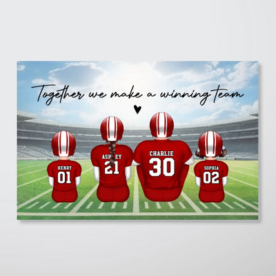Daddy's Team Football Family Sitting Back View - Personalized Poster