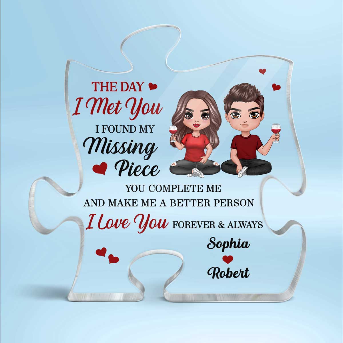 Doll Couple Sitting Found My Missing Piece Gift For Him For Her Personalized Puzzle Acrylic Plaque