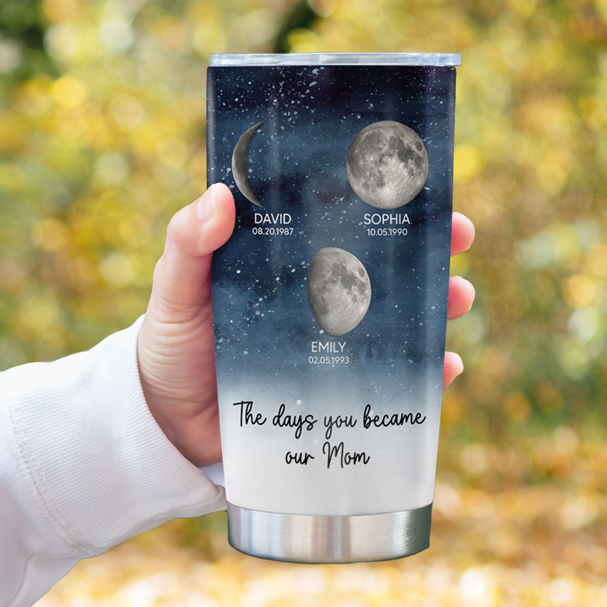 Starry Night Custom Birth Moon Phase The Day You Became Mom Personalized Tumbler, Gift