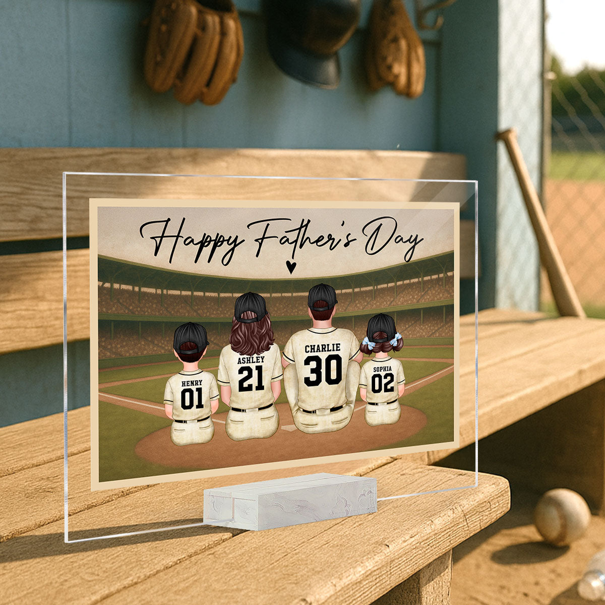 Retro Vintage Baseball Daddy's Dream Team Personalized Acrylic Plaque, Gift For Dad