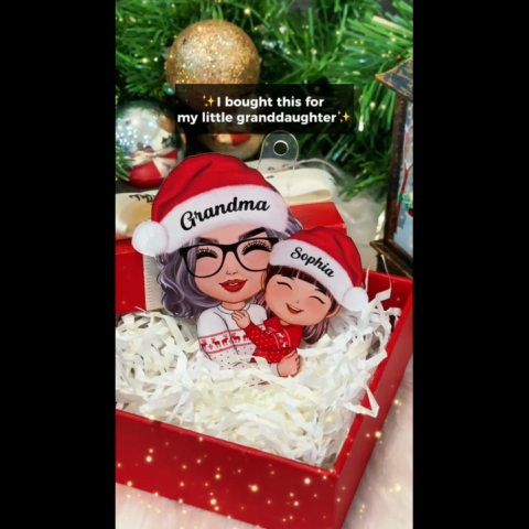 Doll Grandma Hugging Kid - Personalized Acrylic Ornament - Gift For Granddaughter, Grandson, Grandma
