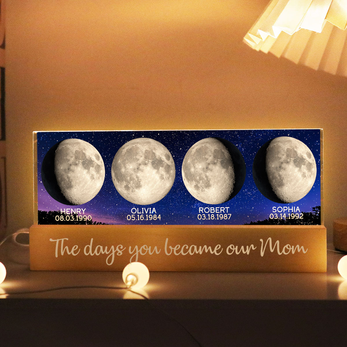 Custom Birth Moon Phase The Day You Become My Mom Personalized Acrylic Block LED Night Light, Gift