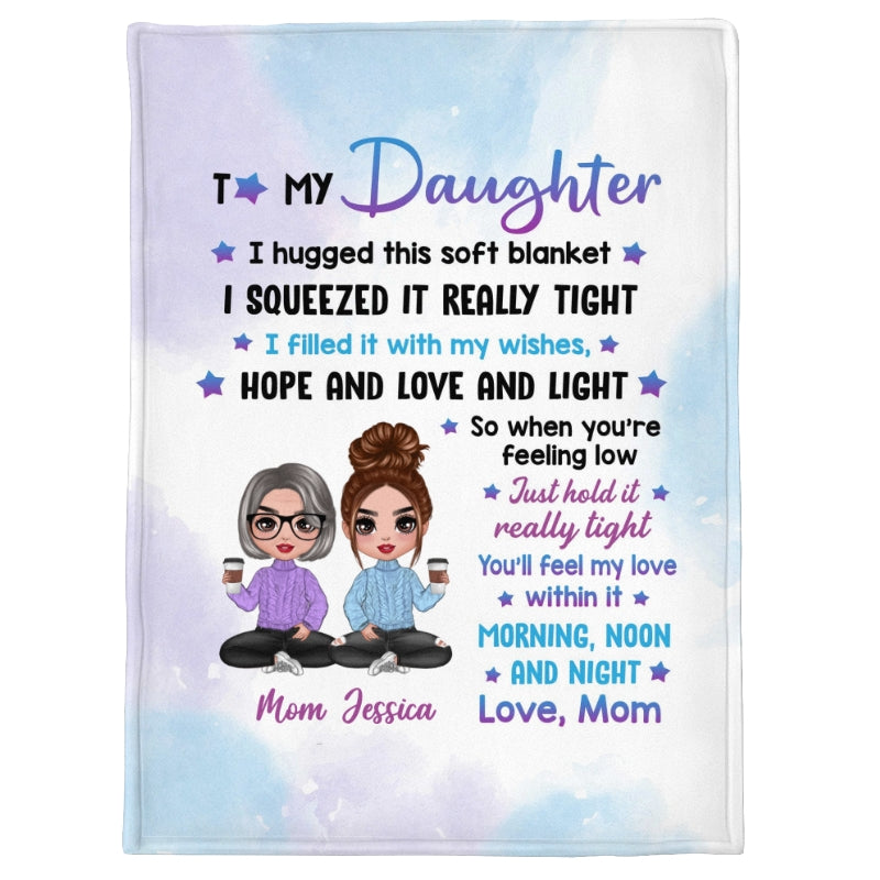 To My Daughter Pastel Color Doll Mom And Daughter Personalized Fleece Blanket