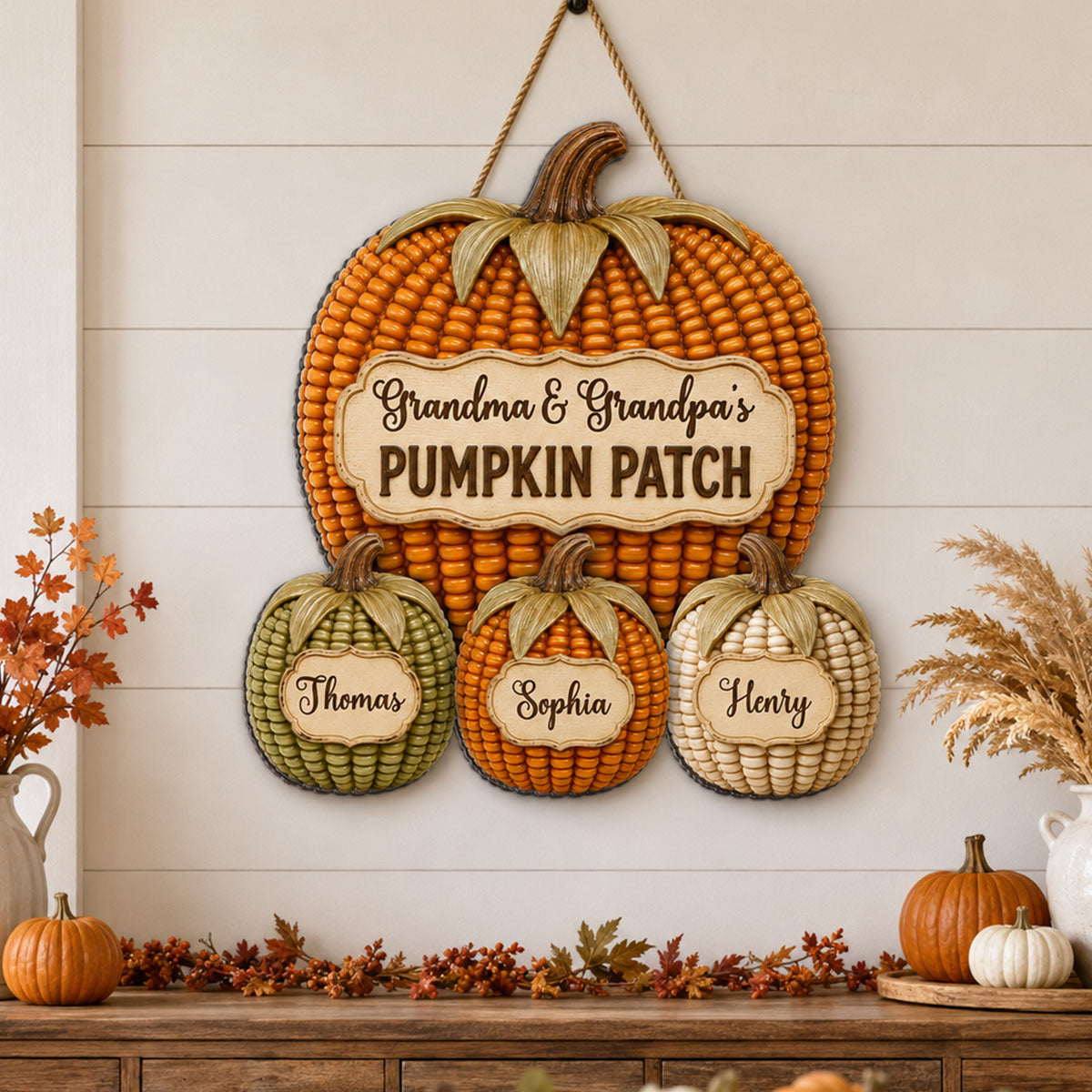 Cozy Warm Fall Season Grandpa Grandma Corn Pumpkin Patch - Personalized Wood Sign - Fall Decoration For Grandparents